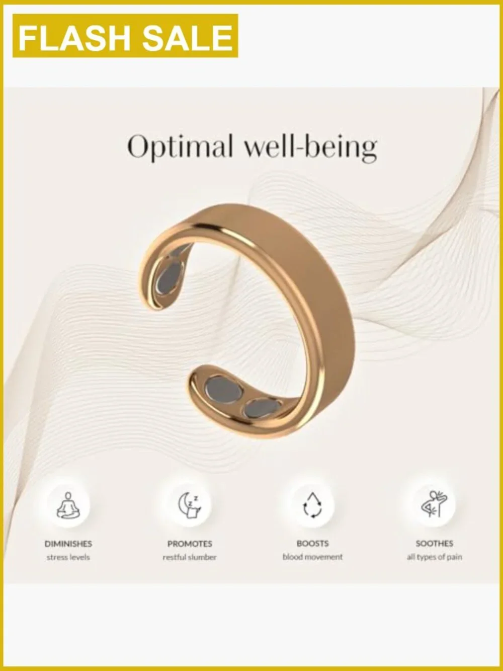 Adjustable Magnetic Wellness Ring 18K Gold Plated Stainless Steel Unisex